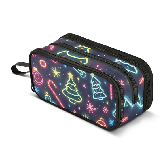 FORMRS Pencil Case with 3 Compartments Zipper Pouch, Elementary School Level and up, Neon Christmas