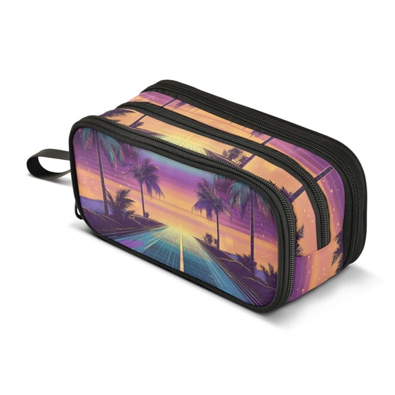 FORMRS Pencil Case with 3 Compartments Zipper Pouch, Elementary School Level and up, Neon Road