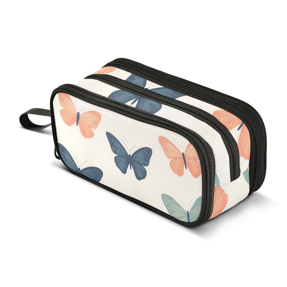 FORMRS Pencil Case with 3 Compartments Zipper Pouch, Elementary School Level and up, Orange Butterflies