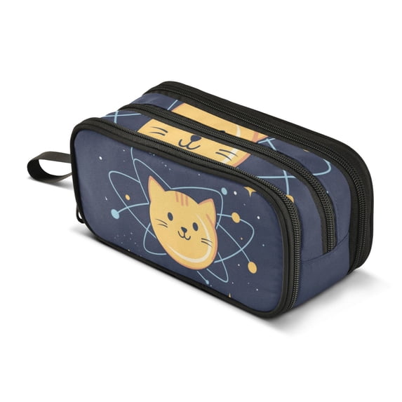 FORMRS Pencil Case with 3 Compartments Zipper Pouch, Elementary School Level and up, Orange Cat Planet