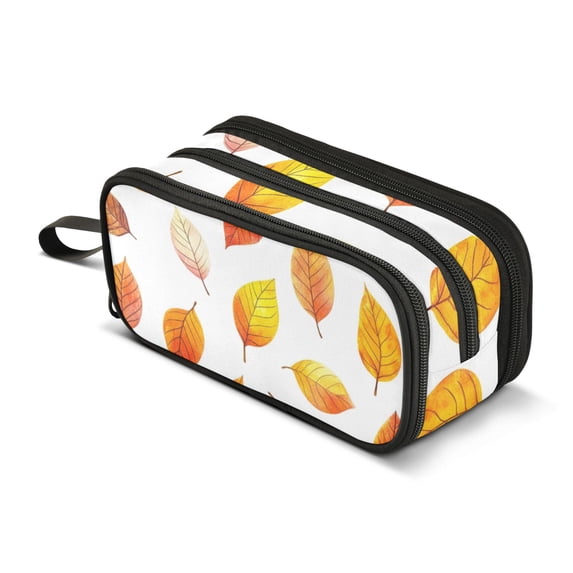 FORMRS Pencil Case with 3 Compartments Zipper Pouch, Elementary School Level and up, Orange Leaves