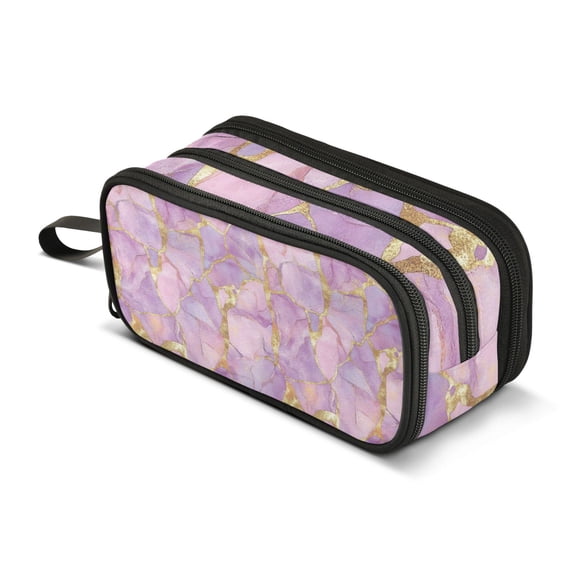 FORMRS Pencil Case with 3 Compartments Zipper Pouch, Elementary School Level and up, Pastel Pink Marble Pattern