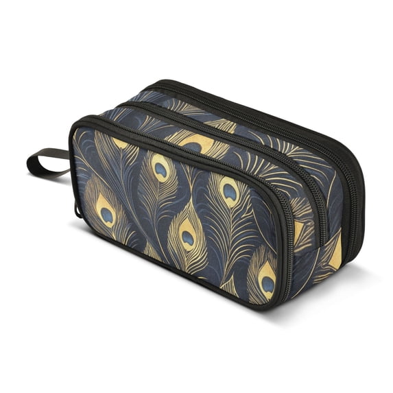 FORMRS Pencil Case with 3 Compartments Zipper Pouch, Elementary School Level and up, Peacock Feathers Pattern