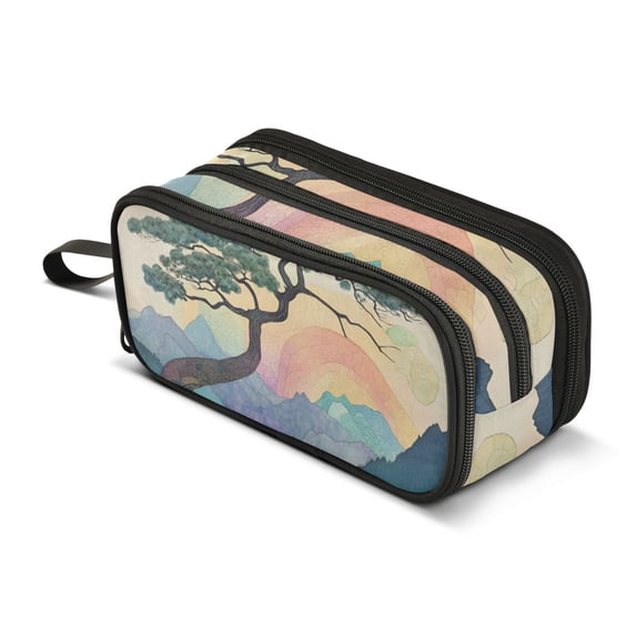 FORMRS Pencil Case with 3 Compartments Zipper Pouch, Elementary School Level and up, Pine Tree Rainbow