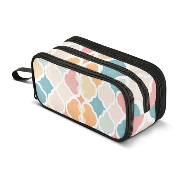 FORMRS Pencil Case with 3 Compartments Zipper Pouch, Elementary School Level and up, Pink Abstract Pattern