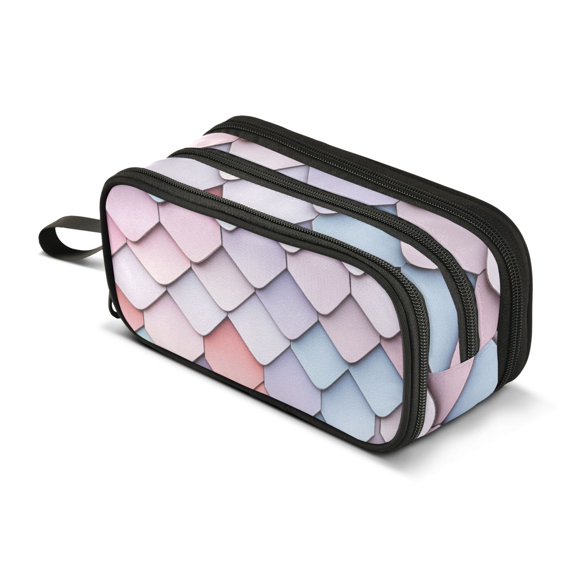 FORMRS Pencil Case with 3 Compartments Zipper Pouch, Elementary School Level and up, Pink Art Pattern
