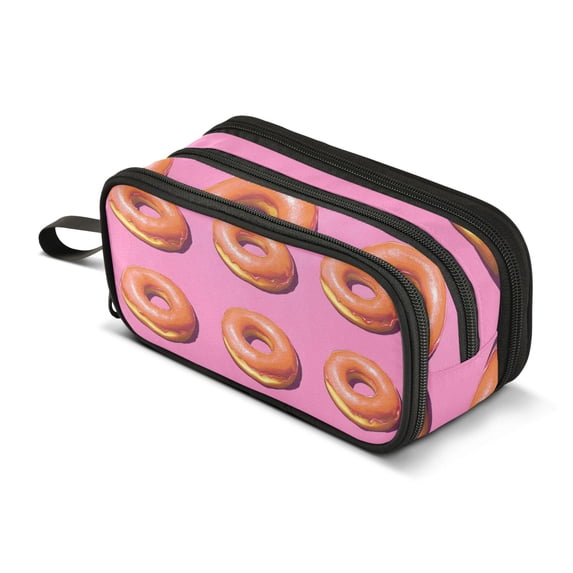 FORMRS Pencil Case with 3 Compartments Zipper Pouch, Elementary School Level and up, Pink Doughnuts