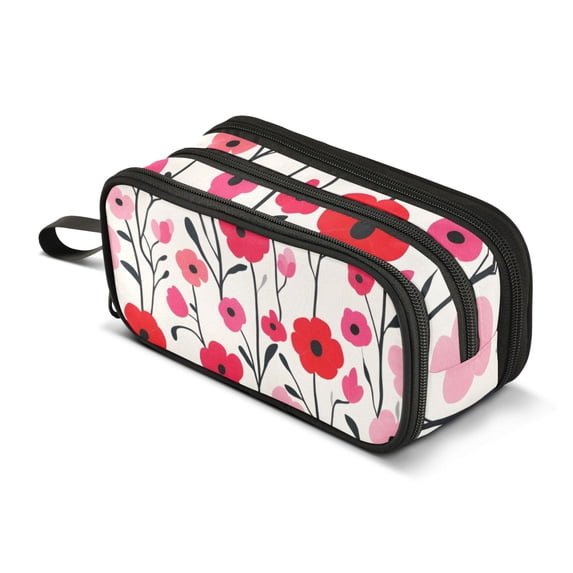 FORMRS Pencil Case with 3 Compartments Zipper Pouch, Elementary School Level and up, Pink Floral