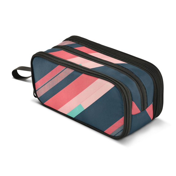 FORMRS Pencil Case with 3 Compartments Zipper Pouch, Elementary School Level and up, Pink Geometric