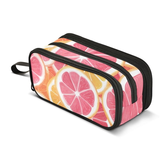 FORMRS Pencil Case with 3 Compartments Zipper Pouch, Elementary School Level and up, Pink Grapefruit Slices