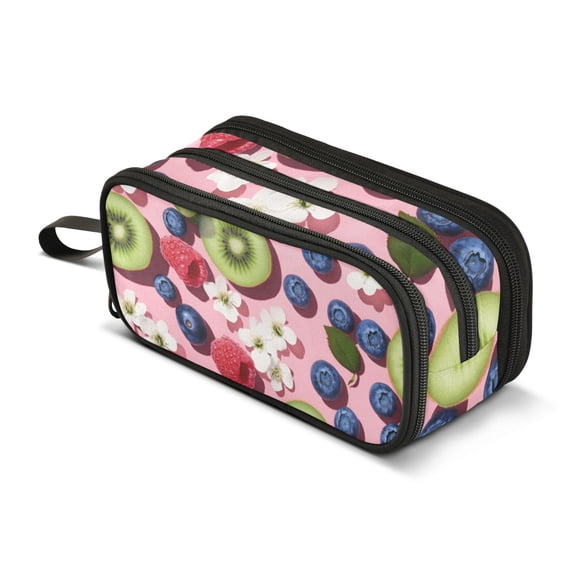 FORMRS Pencil Case with 3 Compartments Zipper Pouch, Elementary School Level and up, Pink Kiwi