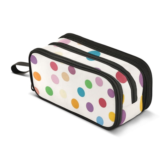 FORMRS Pencil Case with 3 Compartments Zipper Pouch, Elementary School Level and up, Polka Dot