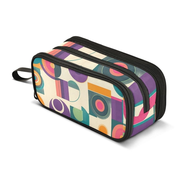 FORMRS Pencil Case with 3 Compartments Zipper Pouch, Elementary School Level and up, Purple Geometric