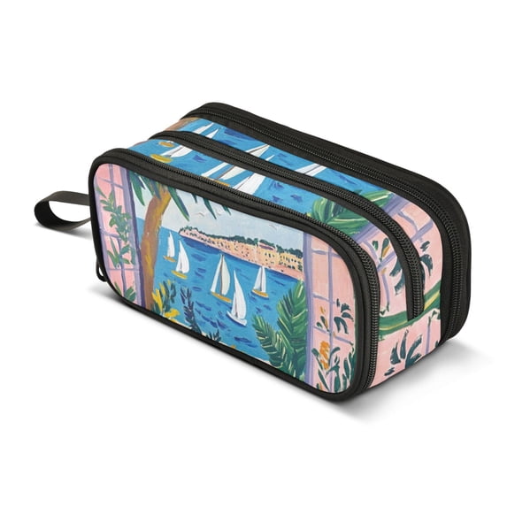 FORMRS Pencil Case with 3 Compartments Zipper Pouch, Elementary School Level and up, Purple Seaside
