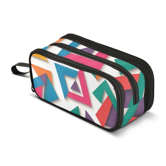 FORMRS Pencil Case with 3 Compartments Zipper Pouch, Elementary School Level and up, Purple Triangles