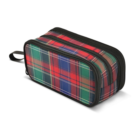 FORMRS Pencil Case with 3 Compartments Zipper Pouch, Elementary School Level and up, Red Green Pattern