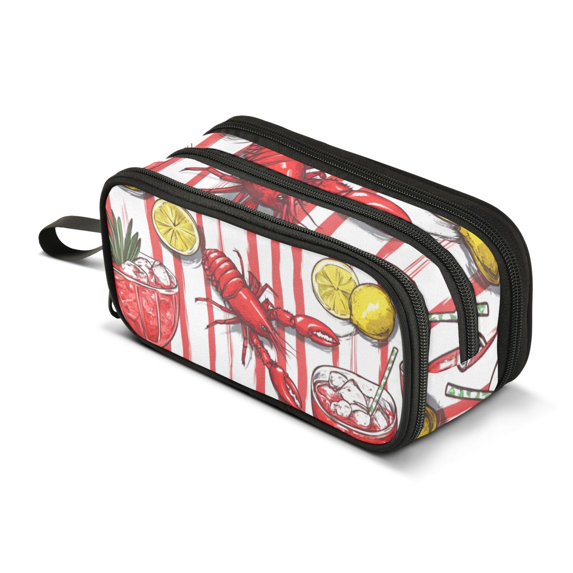 FORMRS Pencil Case with 3 Compartments Zipper Pouch, Elementary School Level and up, Red Lobster