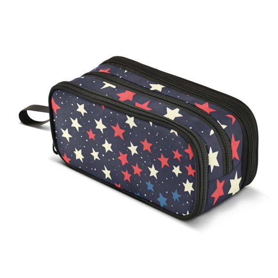 FORMRS Pencil Case with 3 Compartments Zipper Pouch, Elementary School Level and up, Red Starry Pattern