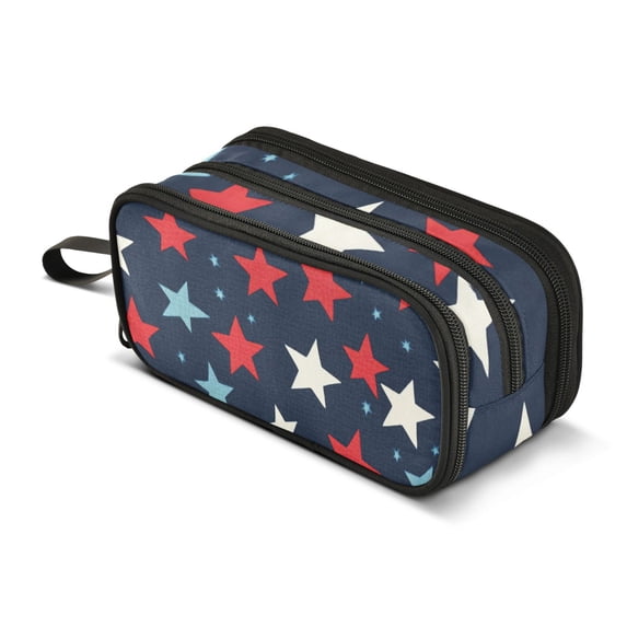FORMRS Pencil Case with 3 Compartments Zipper Pouch, Elementary School Level and up, Red White Stars