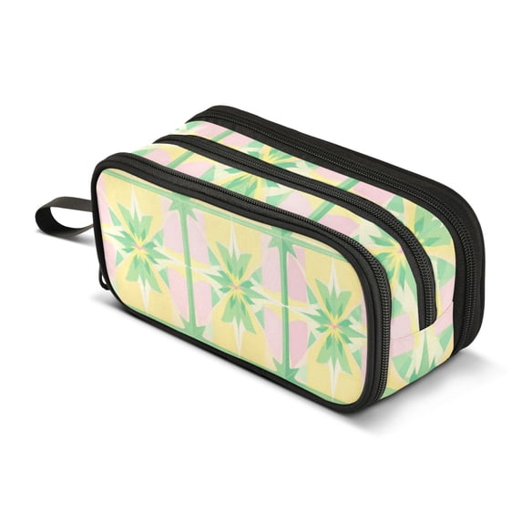 FORMRS Pencil Case with 3 Compartments Zipper Pouch, Elementary School Level and up, Retro Beige Stars