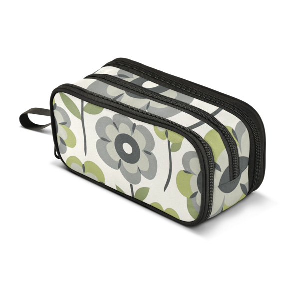 FORMRS Pencil Case with 3 Compartments Zipper Pouch, Elementary School Level and up, Retro Flower