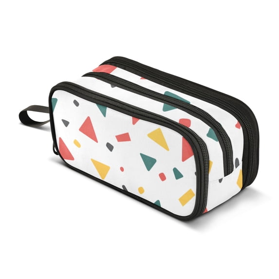 FORMRS Pencil Case with 3 Compartments Zipper Pouch, Elementary School Level and up, Retro Shapes