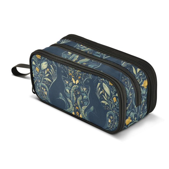 FORMRS Pencil Case with 3 Compartments Zipper Pouch, Elementary School Level and up, Shadowy Forest Pattern