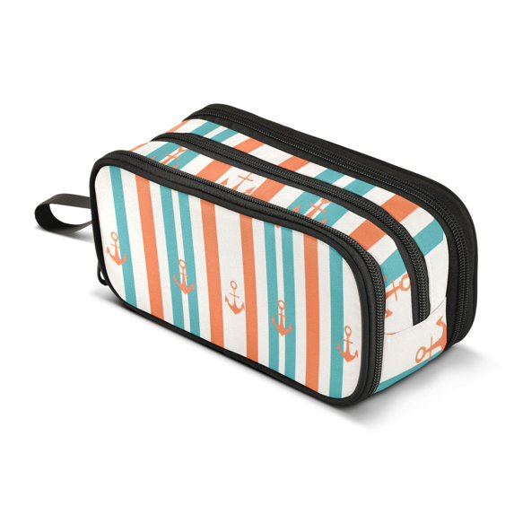 FORMRS Pencil Case with 3 Compartments Zipper Pouch, Elementary School Level and up, Simple Nautical Pattern