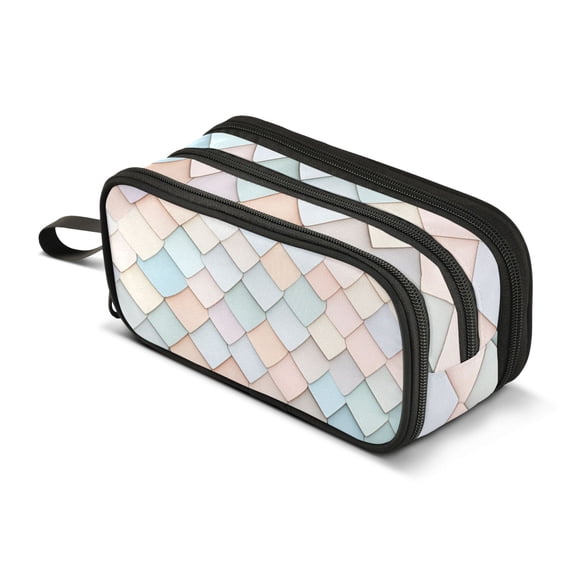 FORMRS Pencil Case with 3 Compartments Zipper Pouch, Elementary School Level and up, Small Pink Pattern