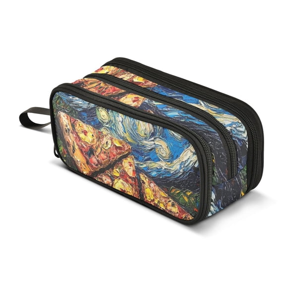 FORMRS Pencil Case with 3 Compartments Zipper Pouch, Elementary School Level and up, Starry Pizza