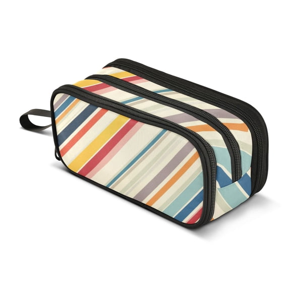 FORMRS Pencil Case with 3 Compartments Zipper Pouch, Elementary School Level and up, Striped Pattern