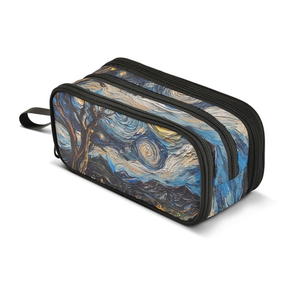 FORMRS Pencil Case with 3 Compartments Zipper Pouch, Elementary School Level and up, Swirling Starry Sky