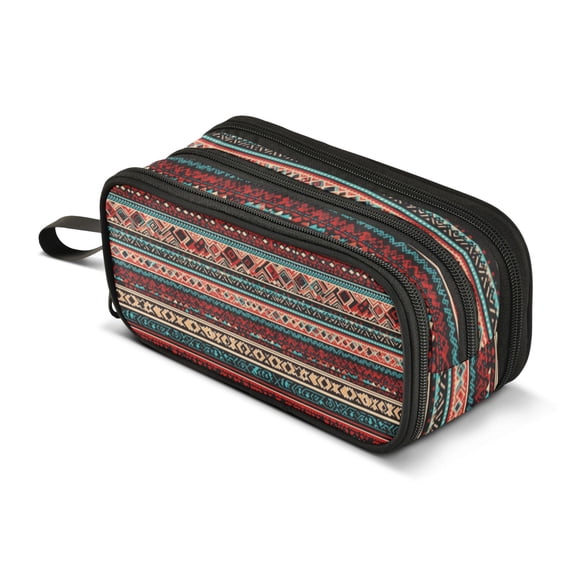 FORMRS Pencil Case with 3 Compartments Zipper Pouch, Elementary School Level and up, Tribal Geometric