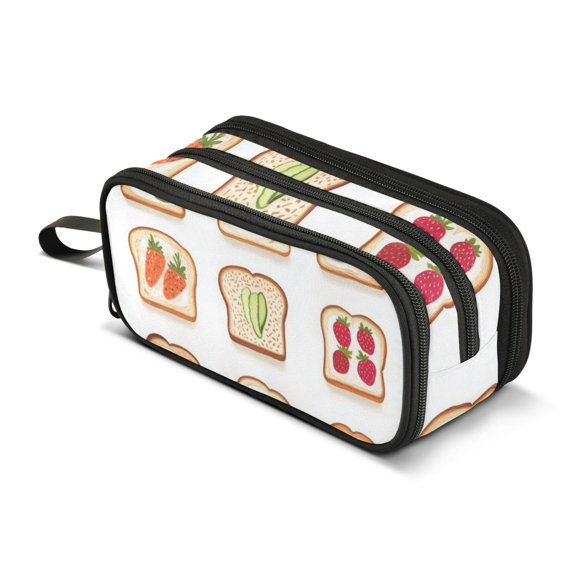 FORMRS Pencil Case with 3 Compartments Zipper Pouch, Elementary School Level and up, Various Toasts