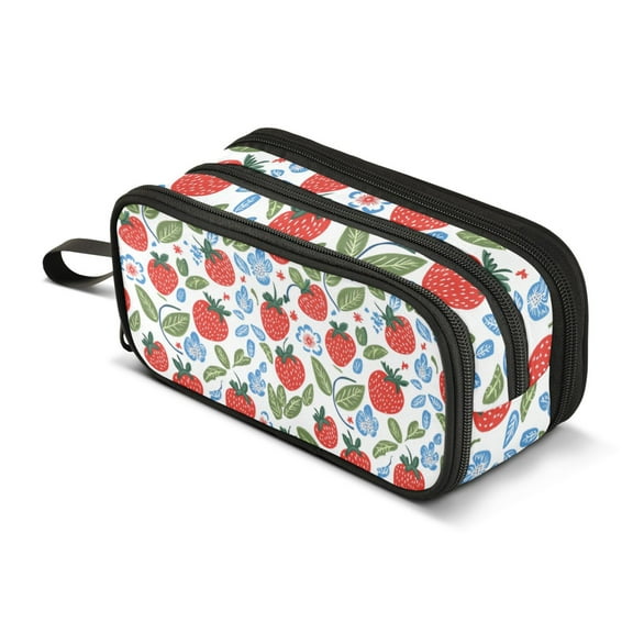 FORMRS Pencil Case with 3 Compartments Zipper Pouch, Elementary School Level and up, Vibrant Strawberries
