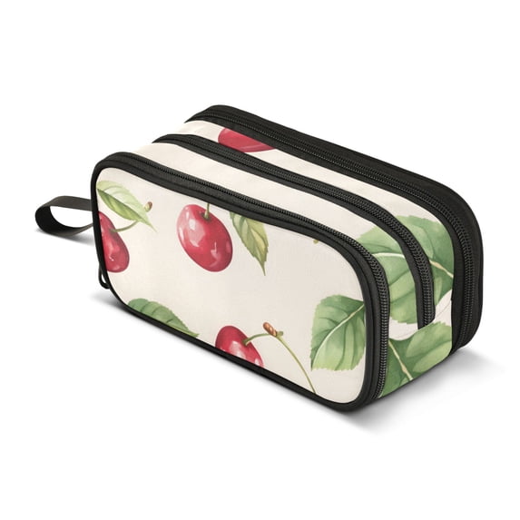 FORMRS Pencil Case with 3 Compartments Zipper Pouch, Elementary School Level and up, Watercolor Cherry