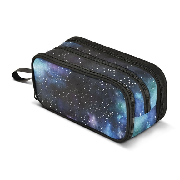FORMRS Pencil Case with 3 Compartments Zipper Pouch, Elementary School Level and up, Watercolor Galaxy