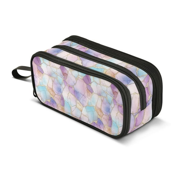 FORMRS Pencil Case with 3 Compartments Zipper Pouch, Elementary School Level and up, Watercolor Marble Pattern
