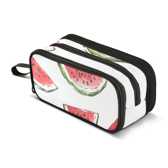 FORMRS Pencil Case with 3 Compartments Zipper Pouch, Elementary School Level and up, Watermelon Pattern