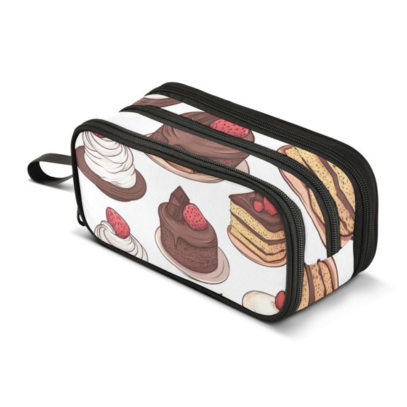 FORMRS Pencil Case with 3 Compartments Zipper Pouch, Elementary School Level and up, White Chocolate Cakes