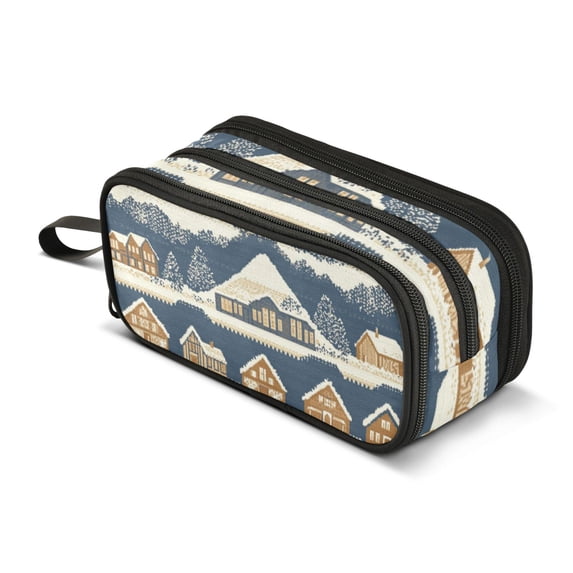 FORMRS Pencil Case with 3 Compartments Zipper Pouch, Elementary School Level and up, Winter Village