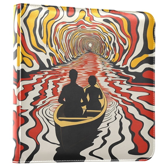 FORMRS 3 Ring Photo Album 4"x6" Self Adhesive Large Capacity PU Leather Cover, Abstract Boat Ride