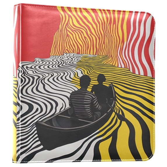 FORMRS 3 Ring Photo Album 4"x6" Self Adhesive Large Capacity PU Leather Cover, Abstract Boat