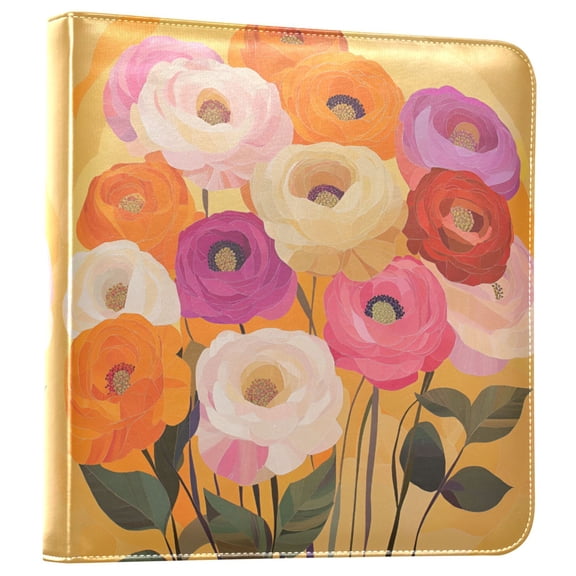 FORMRS 3 Ring Photo Album 4"x6" Self Adhesive Large Capacity PU Leather Cover, Abstract Floral