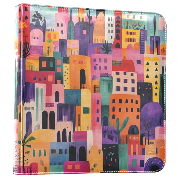 FORMRS 3 Ring Photo Album 4"x6" Self Adhesive Large Capacity PU Leather Cover, Art Buildings