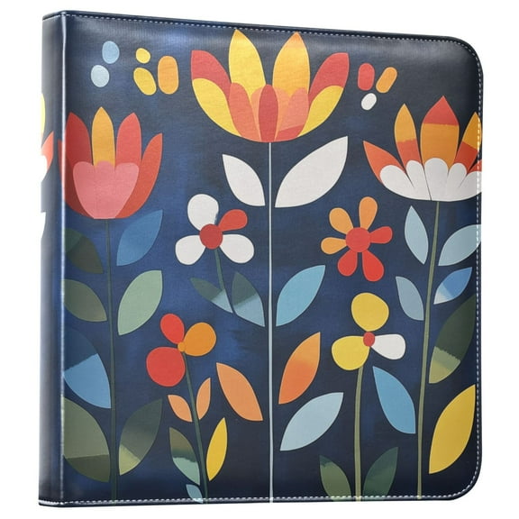 FORMRS 3 Ring Photo Album 4"x6" Self Adhesive Large Capacity PU Leather Cover, Art Flowers