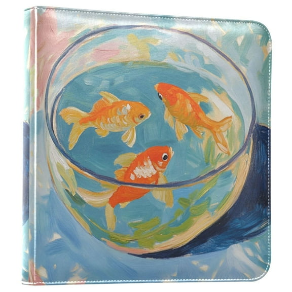 FORMRS 3 Ring Photo Album 4"x6" Self Adhesive Large Capacity PU Leather Cover, Art Goldfish