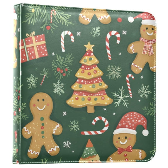 FORMRS 3 Ring Photo Album 4"x6" Self Adhesive Large Capacity PU Leather Cover, Beige Christmas Gingerbread