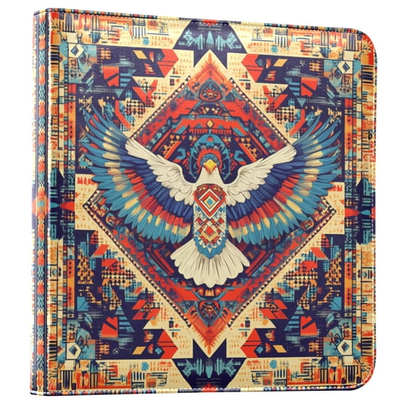 FORMRS 3 Ring Photo Album 4"x6" Self Adhesive Large Capacity PU Leather Cover, Beige Geometric Eagle