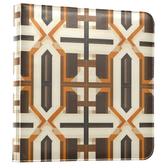 FORMRS 3 Ring Photo Album 4"x6" Self Adhesive Large Capacity PU Leather Cover, Beige Geometric